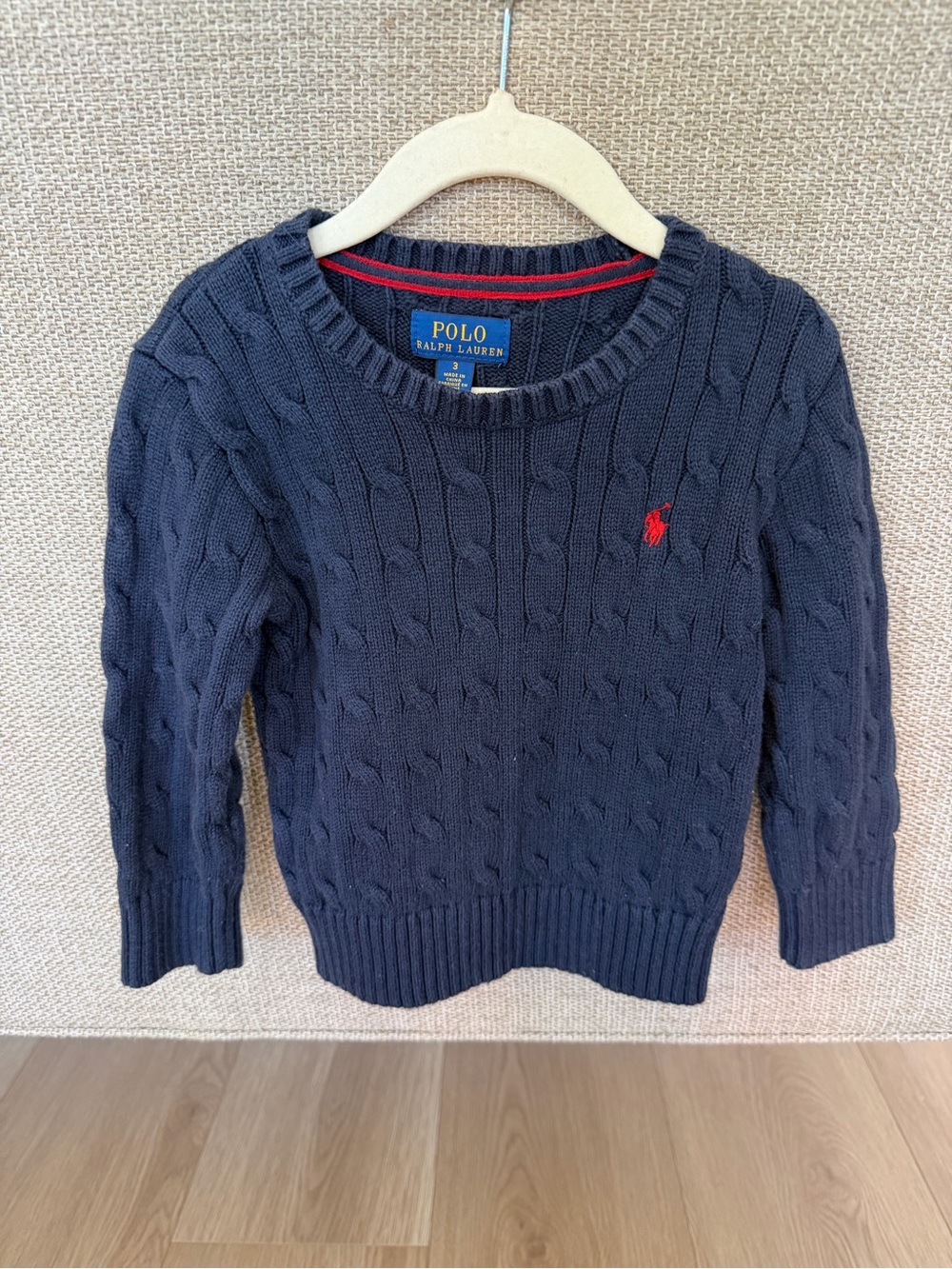 Polo by Ralph Lauren Navy Cable-Knit Crewneck Sweater with Red Pony